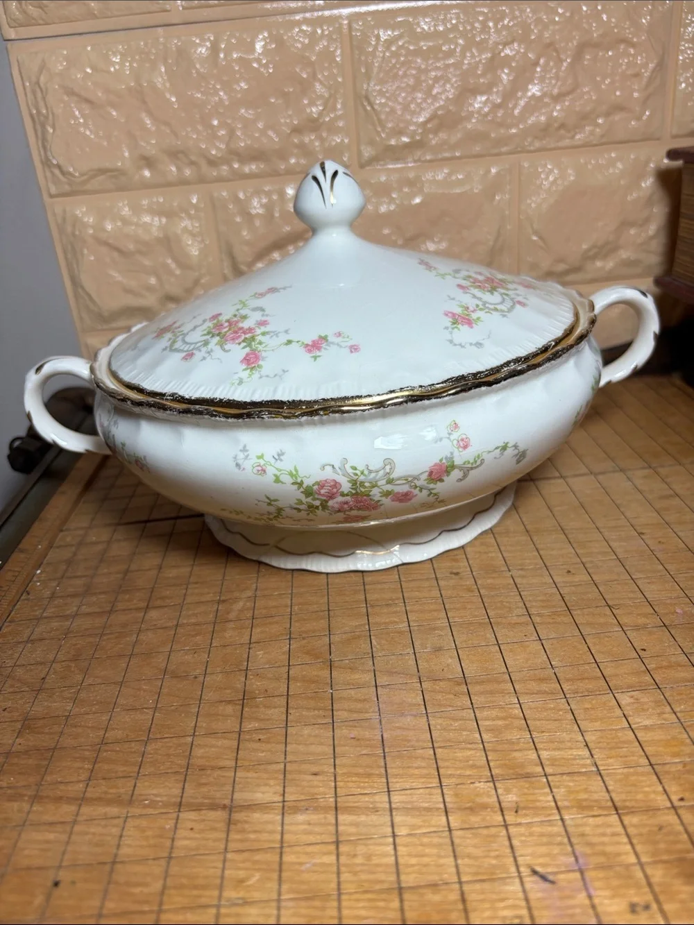 Pope Gosser USA Tureen and Sugar Bowl w Lids Pink Roses Gold Trim Vintage Decor